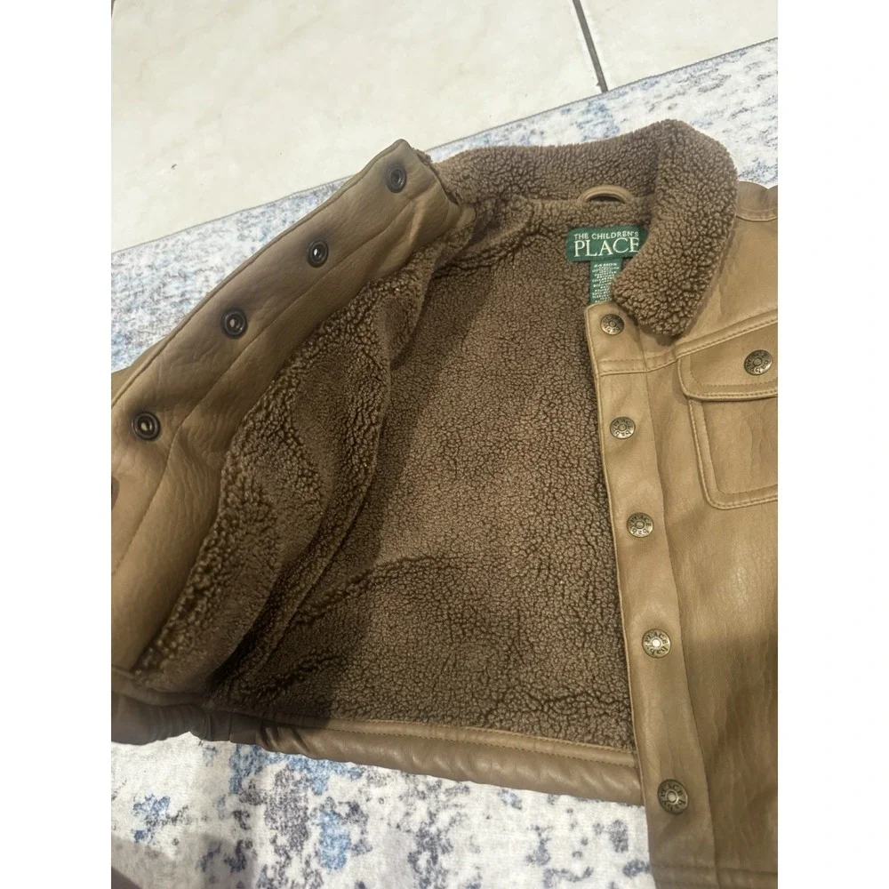 Vintage The Children's Place Brown Faux Leather Sherpa Jacket Baby Boy 24M Y2K